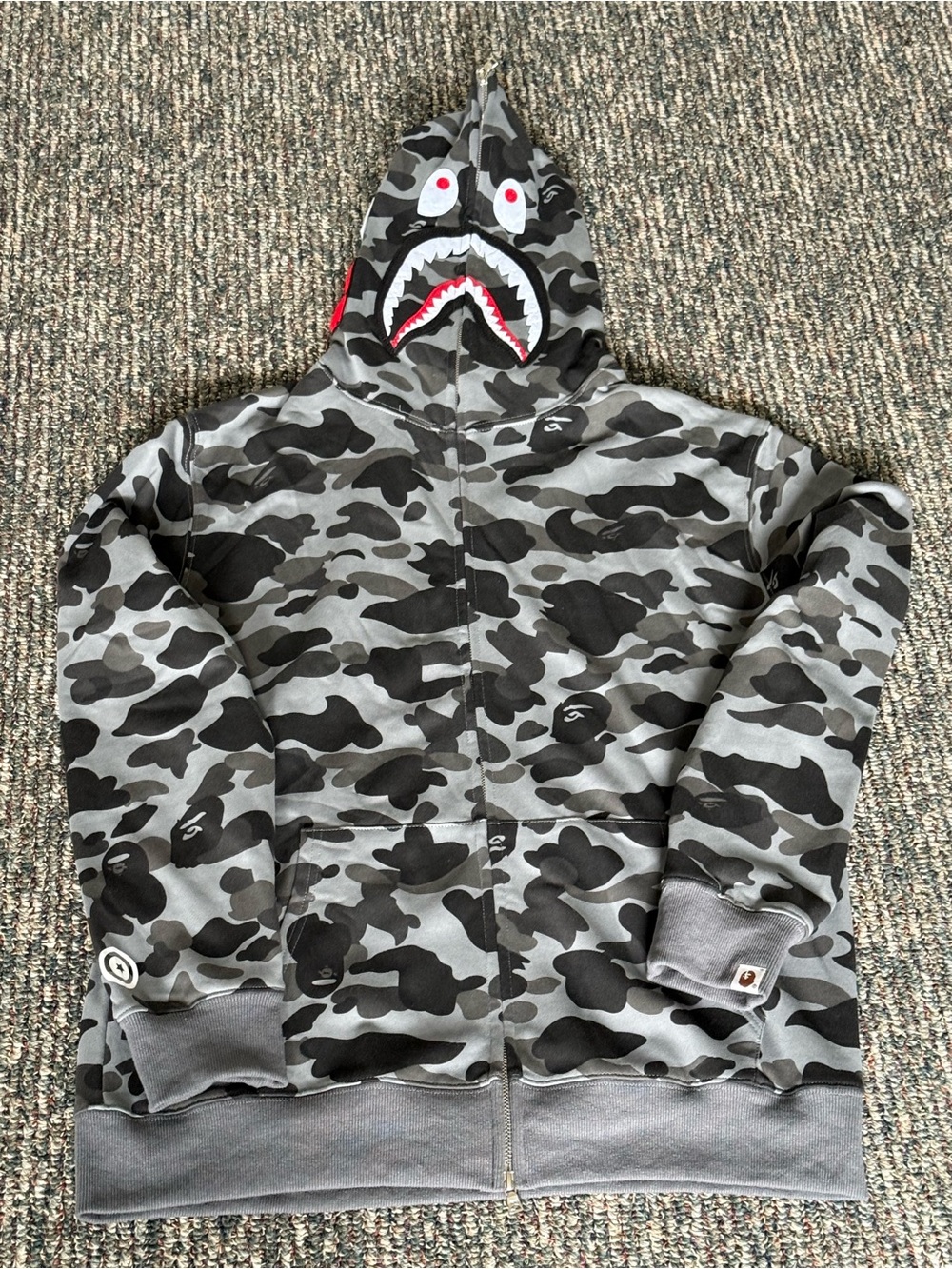 Bape grey black Camo Shark Zip-Up Hoodie sz 3XL runs small!